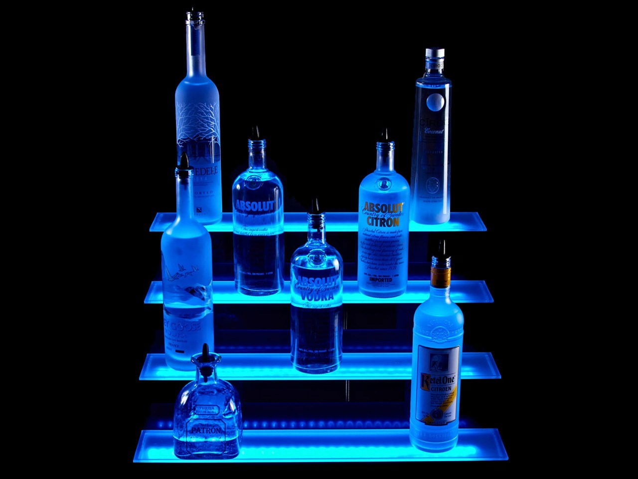 led liquor shelves, led lights, high density led strips, alcohol, bottles, drinks, black bottle