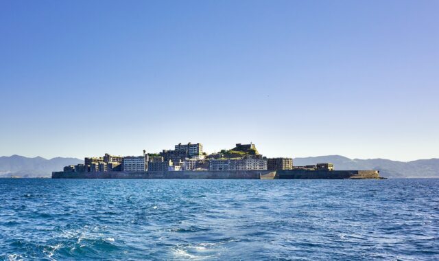 japan, nagasaki, gunkanjima, nature, sea, coal mine, island, housing complex, high density, building, buildings, world heritage site, warship, battleship