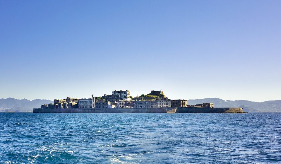 japan, nagasaki, gunkanjima, nature, sea, coal mine, island, housing complex, high density, building, buildings, world heritage site, warship, battleship