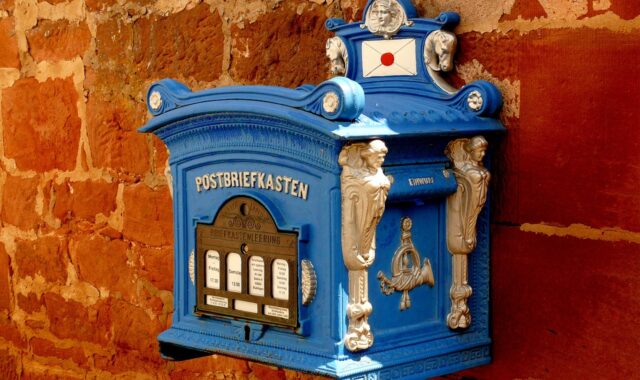 mailbox, letter box, blacksmithing, blue, metal, old, mail, brick wall, red brick wall, mailbox, mailbox, mailbox, mail, mail, mail, mail, mail