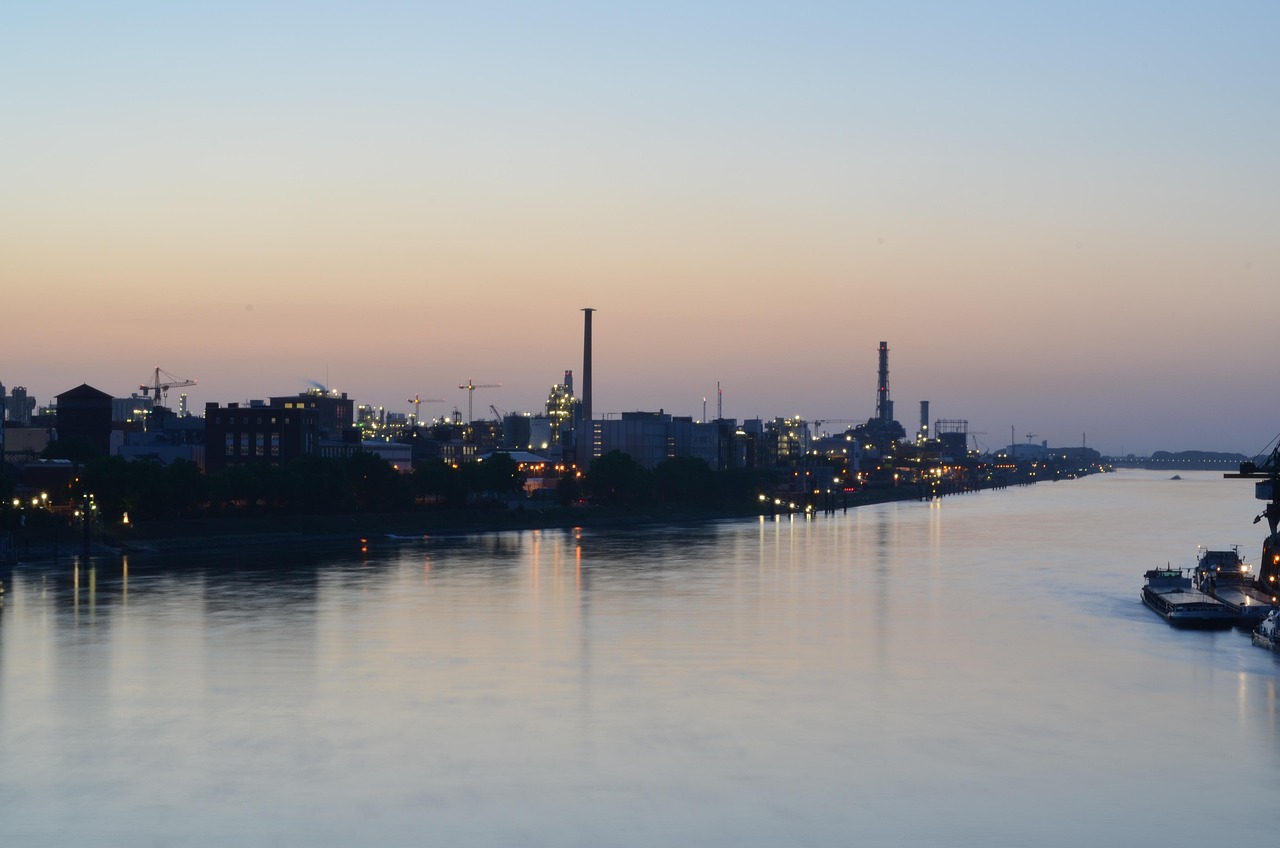 ludwigshafen, nature, port, rhine, bridge, industry, basf, eve, flow, water