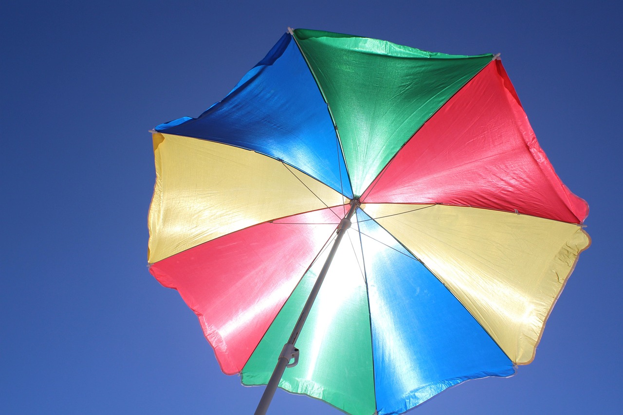 parasol, sun protection, blue sky, coloured, vacations, to dye, sunlight, uv radiation