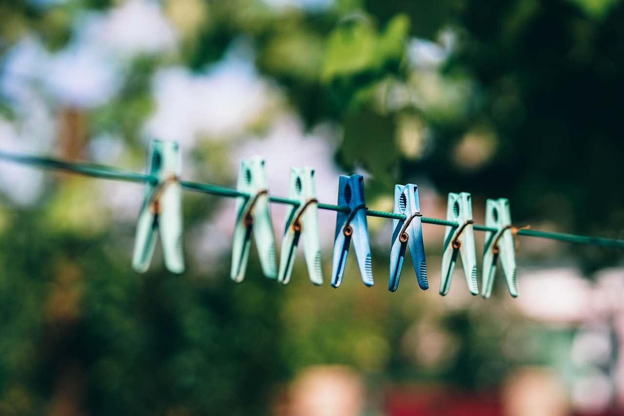 pegs, clothe pegs, drying, clothesline, clothespin, dry, housework, laundry, plastic, rope, vintage, washing, buckle, clasp, clips, housewife, cord, wash