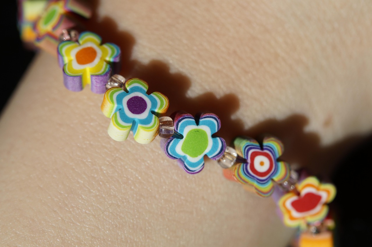 bracelet, multicoloured, beautiful flowers, flower background, flower, flowers, colorful, coloured, children, poor, nature, child bracelet, fimo, decorative, jewellery, fashion jewelry, deco, flower wallpaper, close up